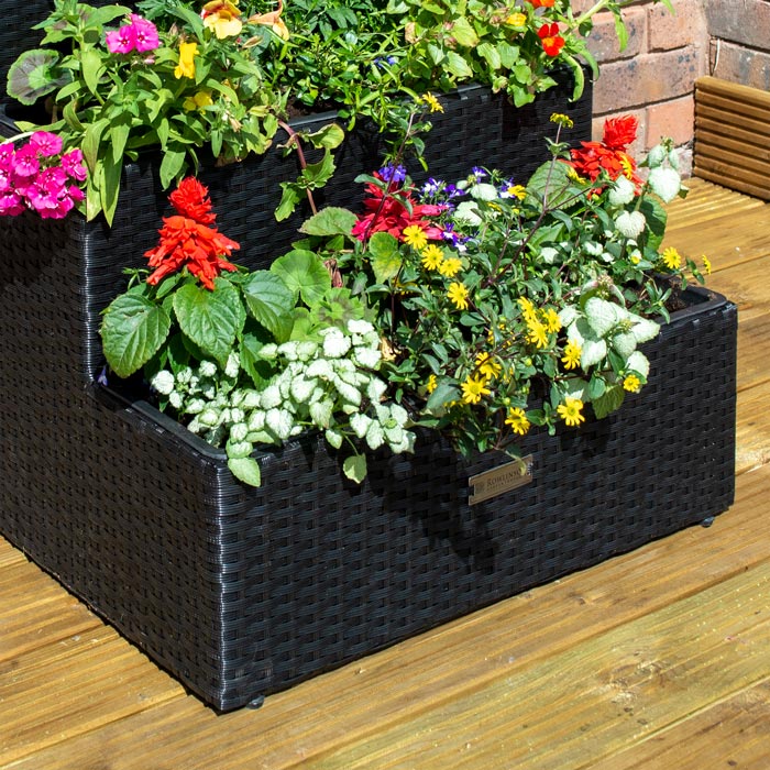 Black Tiered Rattan Garden Planter