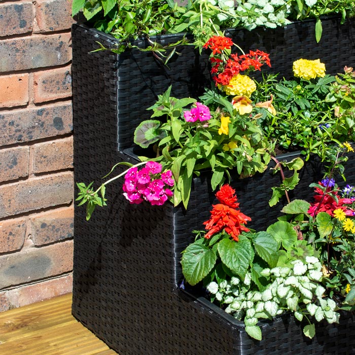 Black Tiered Rattan Garden Planter