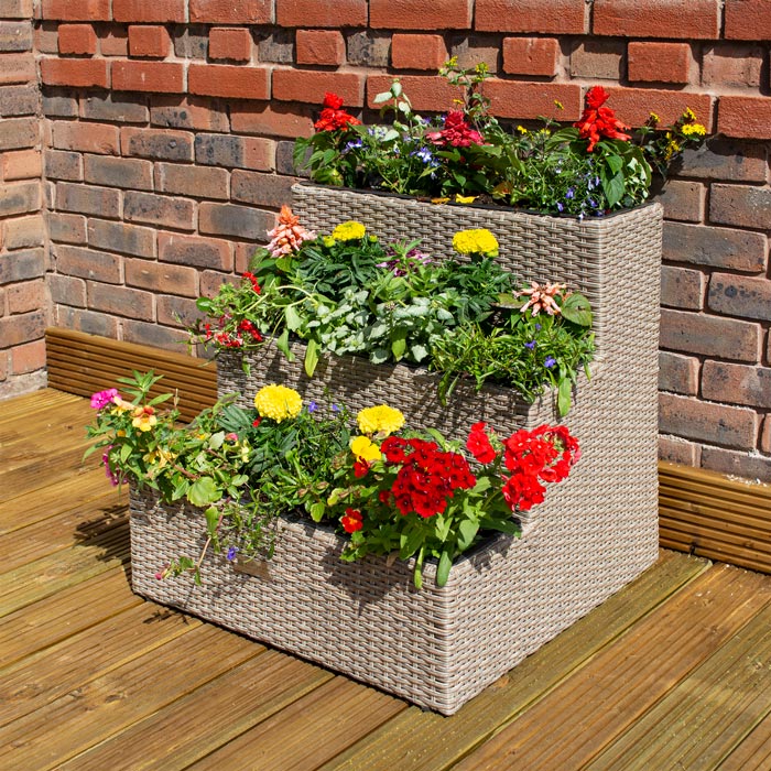 Tier Rattan Planter Natural - Outdoor Garden Decor