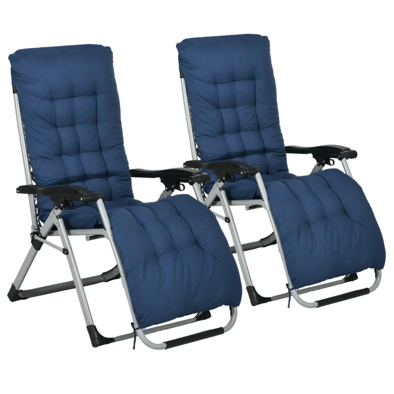 Blue Reclining Zero Gravity Sun Loungers with Cushions