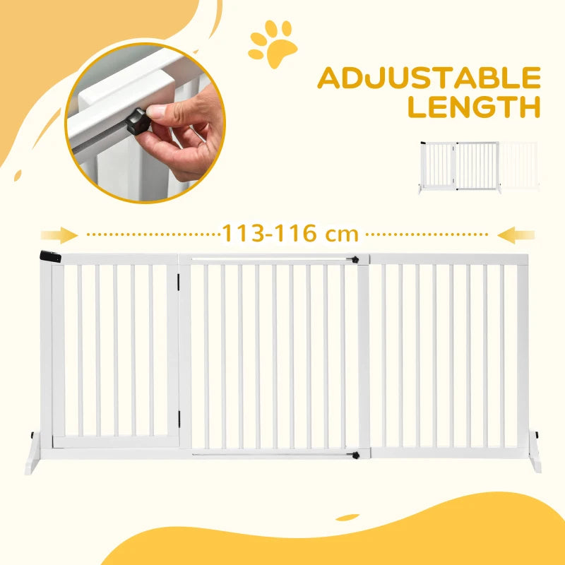 Adjustable Wooden Dog Gate - Freestanding Indoor Dog Fence Barrier, 3 Panels, Lockable, 71H x 113-166W cm, White