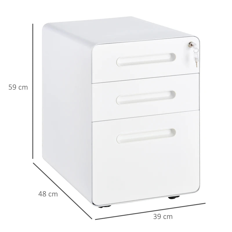 Vinsetto Lockable File Cabinet - 3 Drawer Vertical Office Storage for A4, Letter, Legal - Anti-Tilt, Pre-Assembled, White