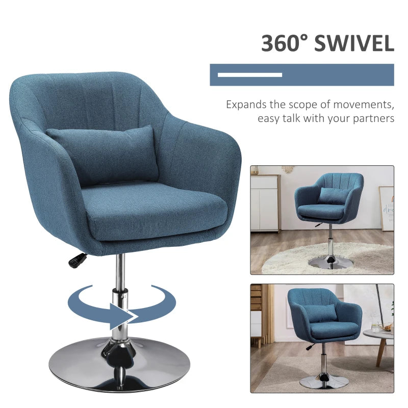 Contemporary Swivel Linen Fabric Accent Chair with Adjustable Height and Lumbar Support for Living Room or Office