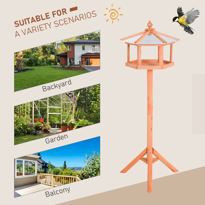 Wooden Bird Table - Free Standing Feeder Station for Garden, Sheltered Parrot Stand, Birdhouse 40x113cm