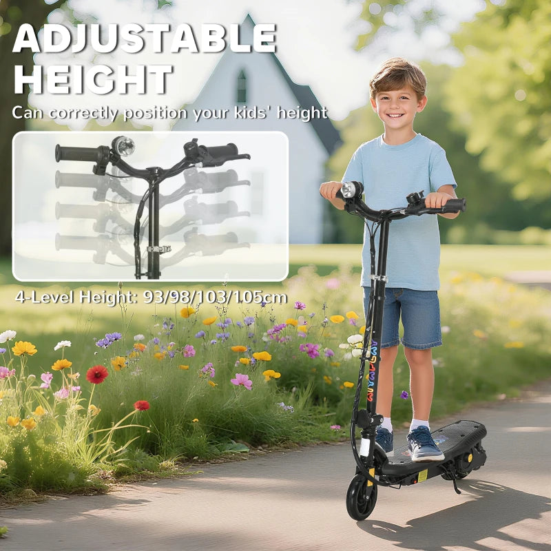 Foldable Electric Scooter for Kids 7-14 Years - Black with LED Headlights - Lightweight & Portable