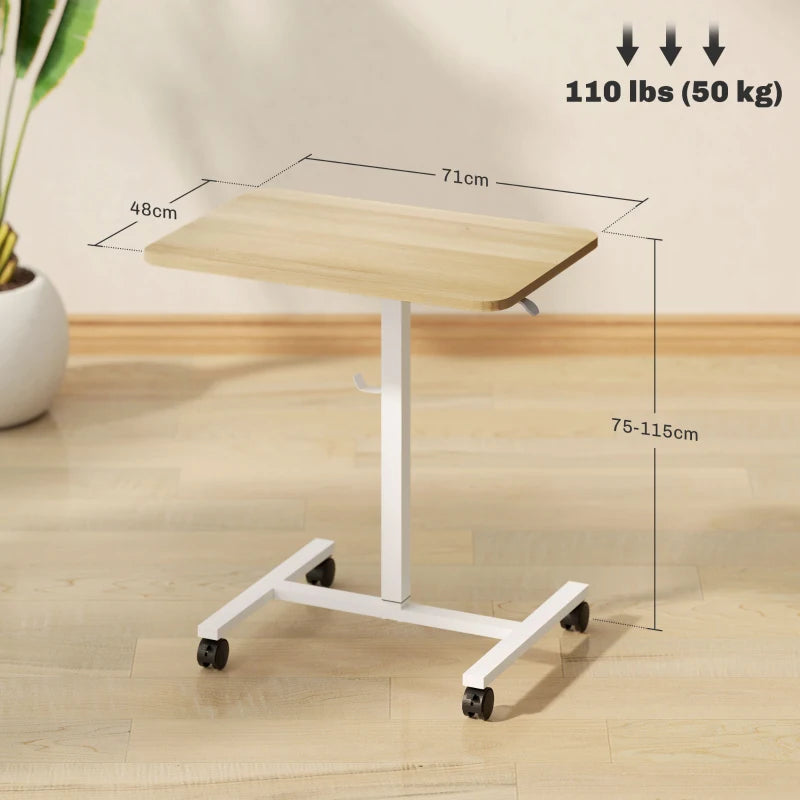 Adjustable Sit-To-Stand Desk 75-115cm - Manual Height Control, Modern White/Wood-Effect Finish for Home Office Ergonomics