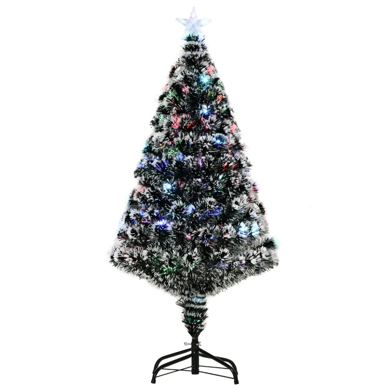4ft Prelit Artificial Christmas Tree - Snowy Green & White Xmas Tree with Colorful LED Fiber Optic Lights