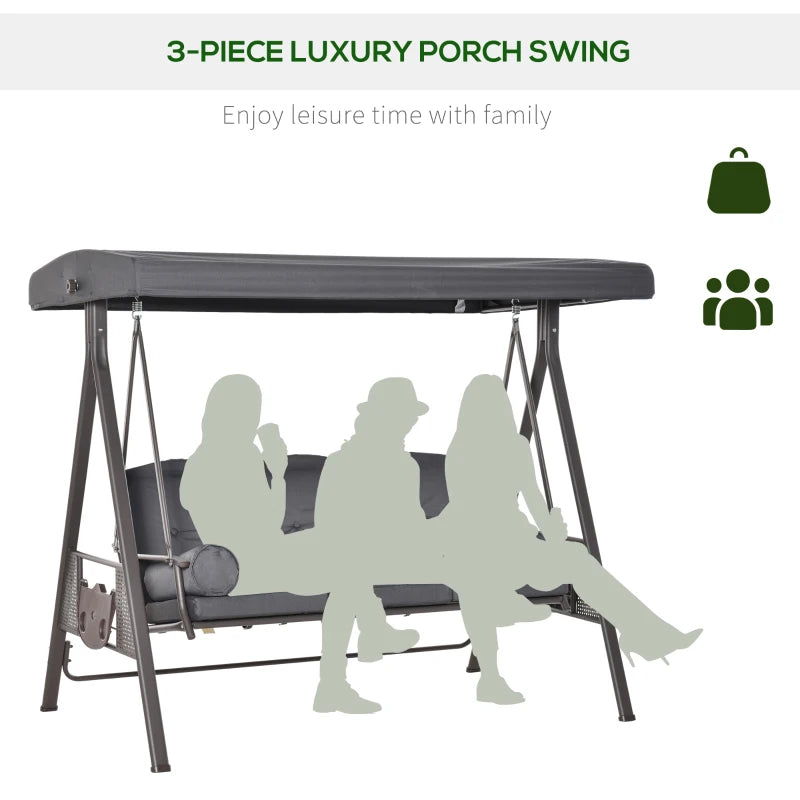 Dark Grey Fabric 3 Seater Garden Swing Chair