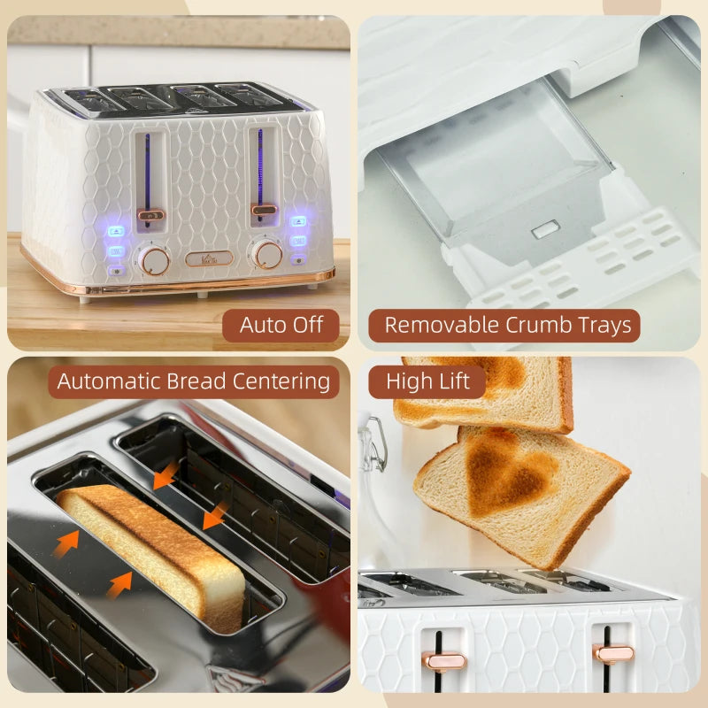 Premium Four-Slice Honeycomb Toaster in White - Fast Toasting, Stylish Design, Perfect for Family Breakfasts