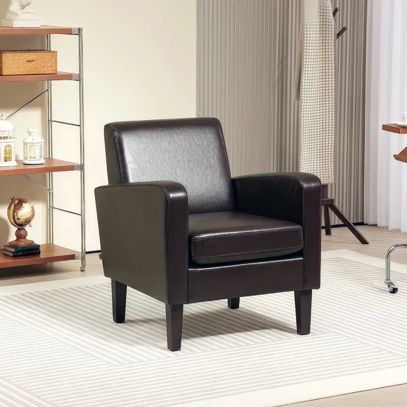 Brown Faux Leather Simple Armchair for Stylish Living Room Seating