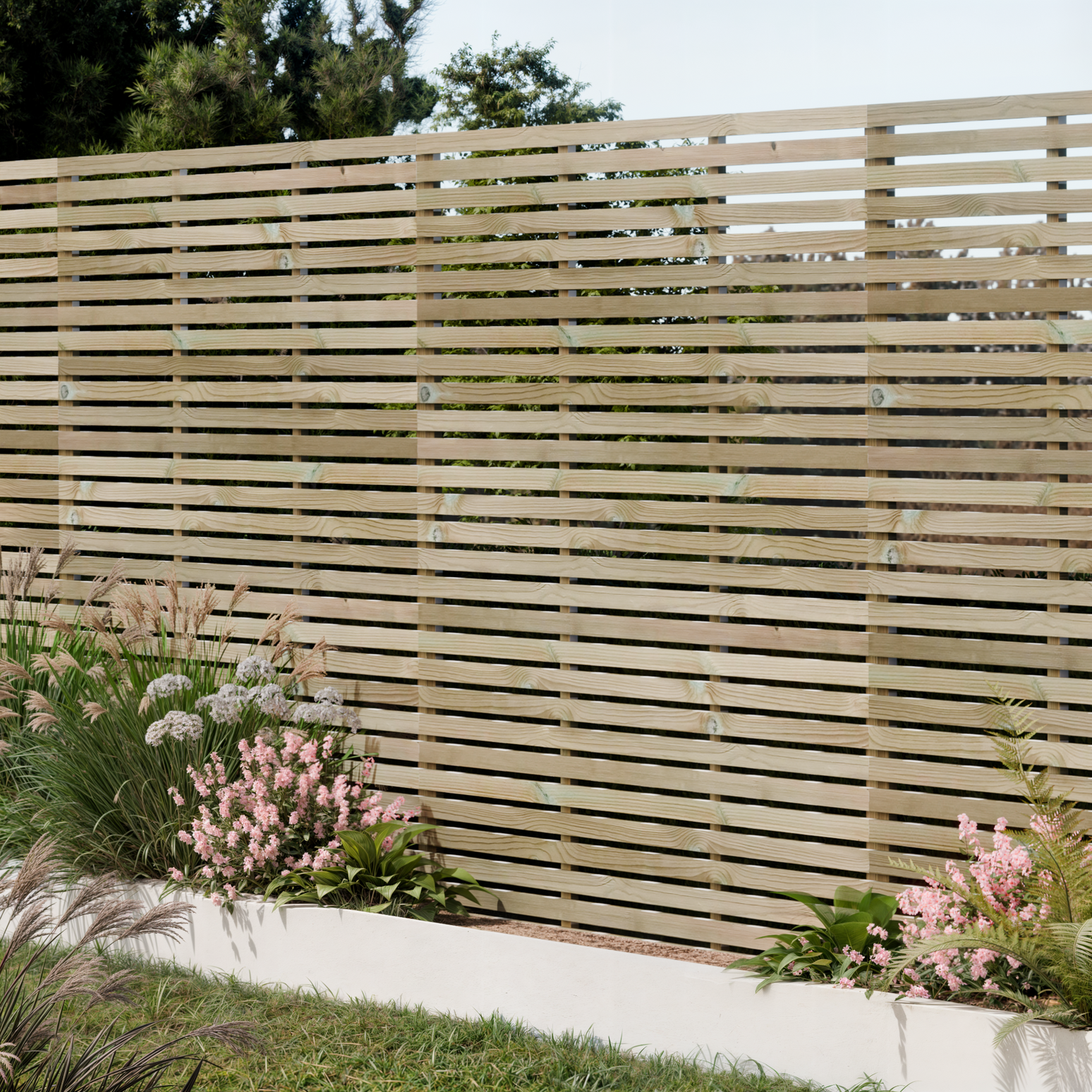 Treated PSE Slatted Panel Pressure Treated Redwood Modern Garden Fence