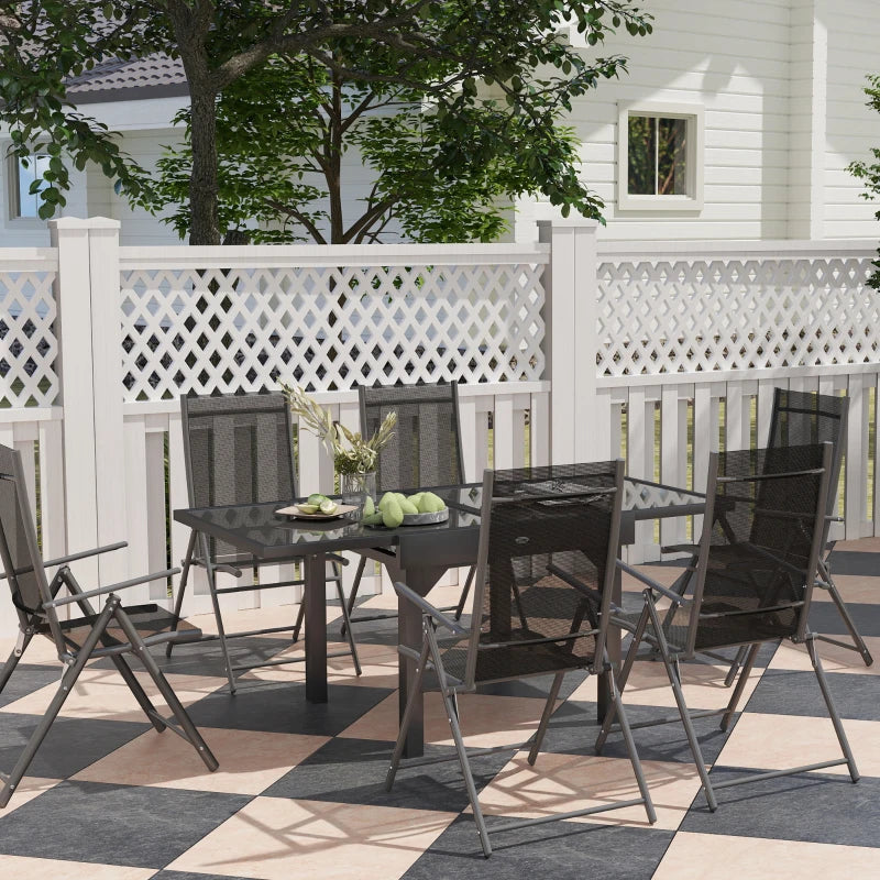 7 Piece Grey Outdoor Dining Set - Extendable Table & 6 Folding Chairs for Patio, Balcony, Deck