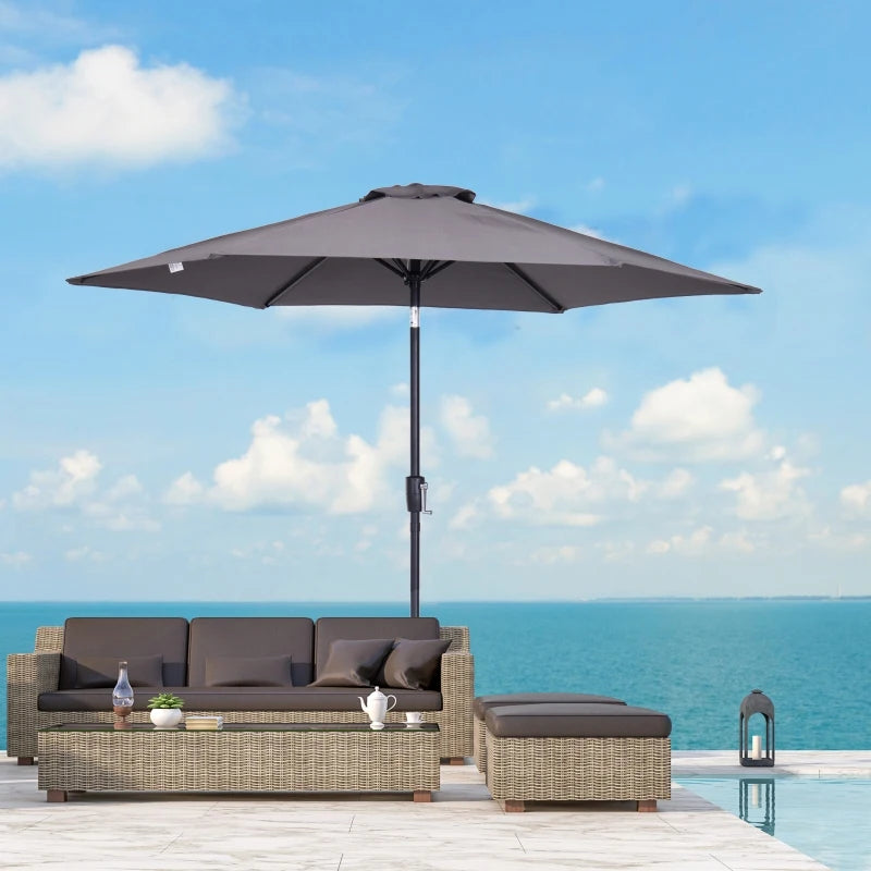 Grey 2.6M Tilt Crank Garden Parasol Umbrella