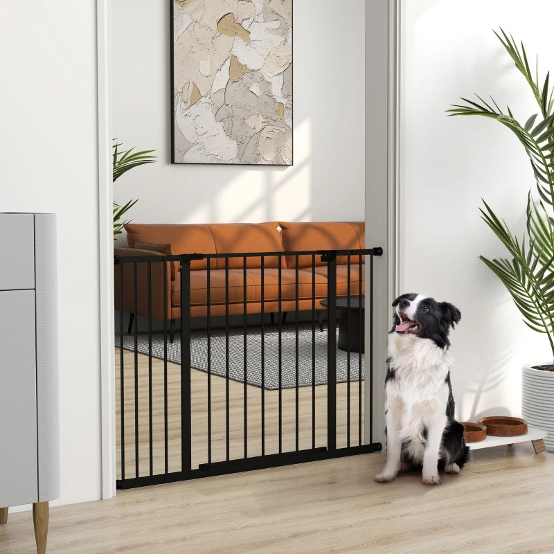 Adjustable Dog Gate - Pet Safety Barrier for Stairs, Pressure Fit 76-107 cm, Black - Secure Your Home