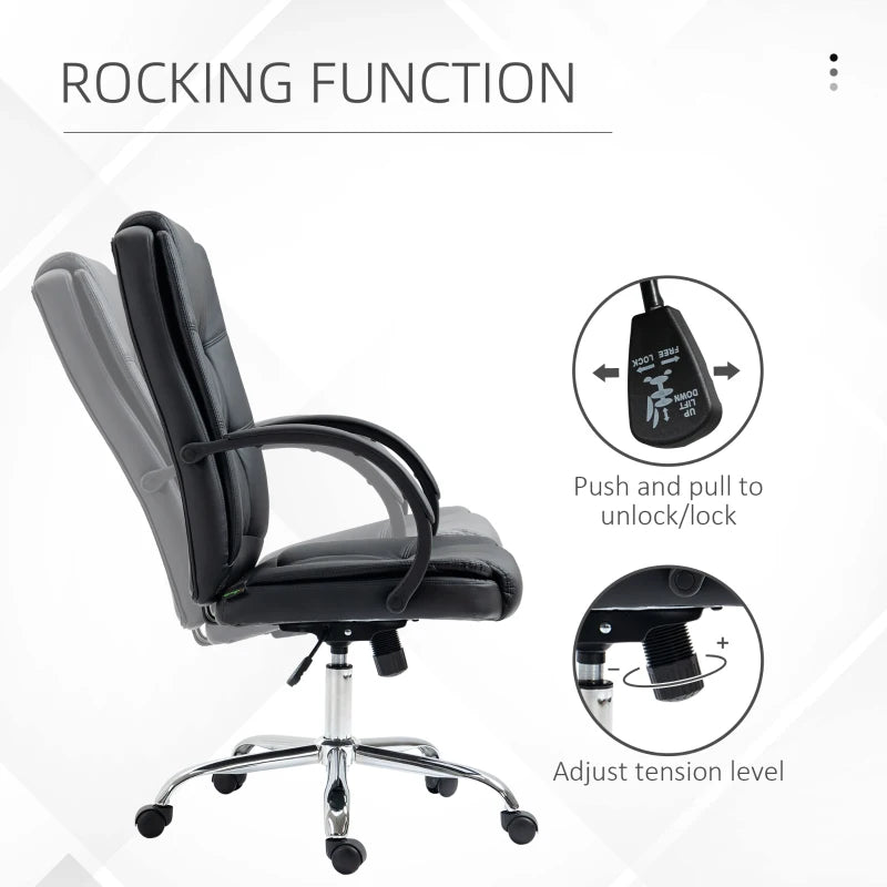 Vinsetto Ergonomic PU Leather Office Chair with 13cm Padded Seat Adjustable Height and Rolling Wheels Black