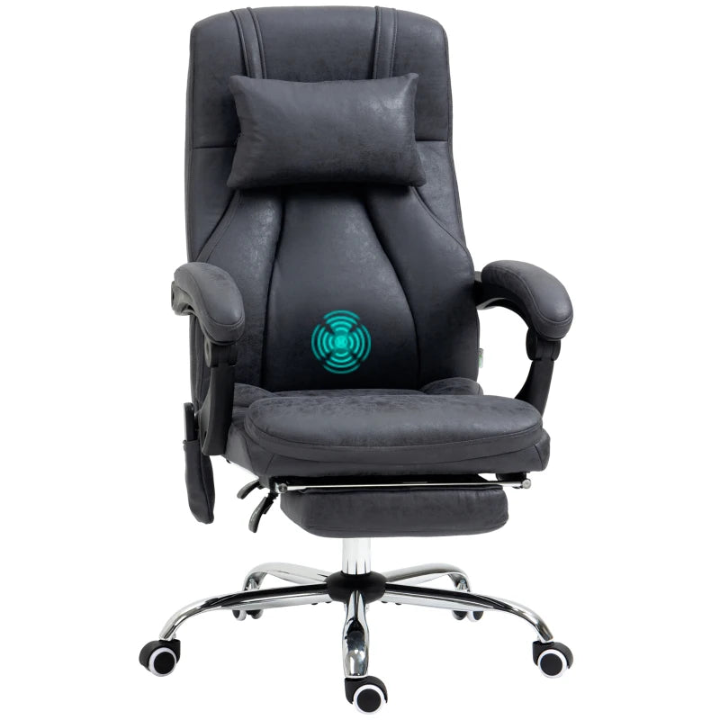 Vinsetto Dark Grey Office Chair with Lumbar Massage, 135° Recline, Adjustable Headrest, Retractable Footrest, Padded Seat, Metal Base