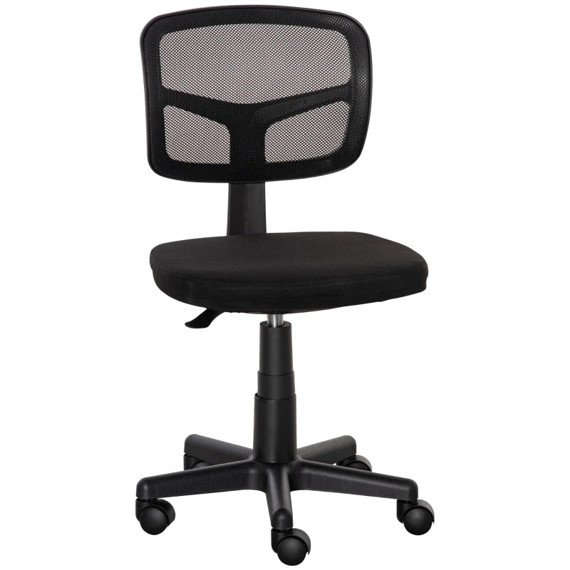 Ergonomic Small Office Chair without Arms Swivel Mesh Desk Chair with Curved Back and Wheels Height Adjustable for Home Vanity Computer Dressing Table Study Bedroom Holds Up to 120 kg