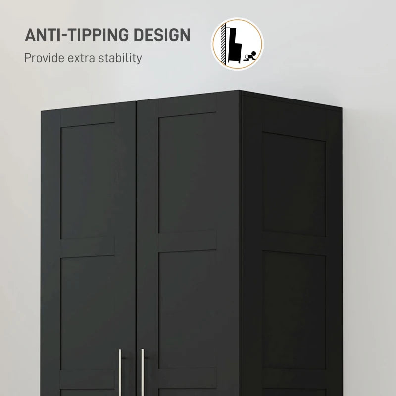 Stylish Double Panel Door Wardrobe with Shelves for Modern Home Storage Black