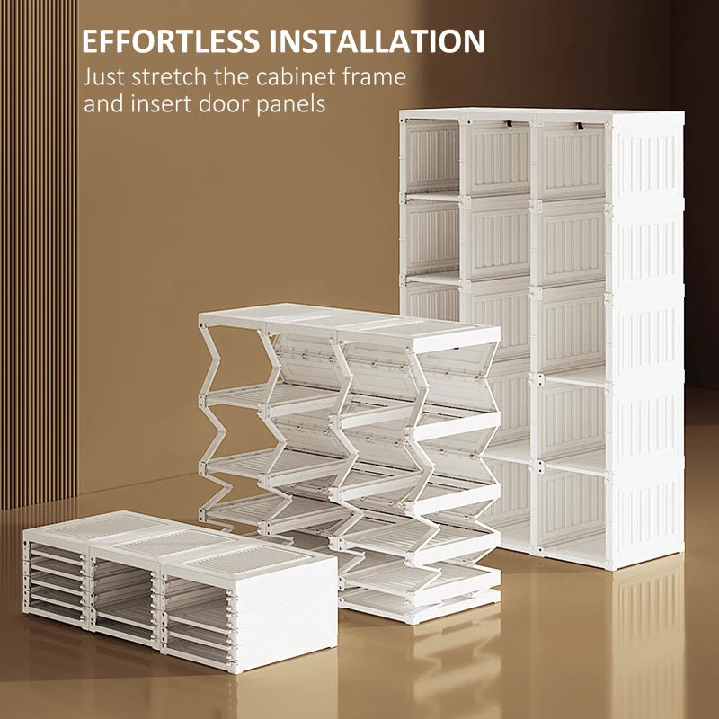Portable Foldable Clothes Wardrobe for Bedroom with Cube Storage and Hanging Rods