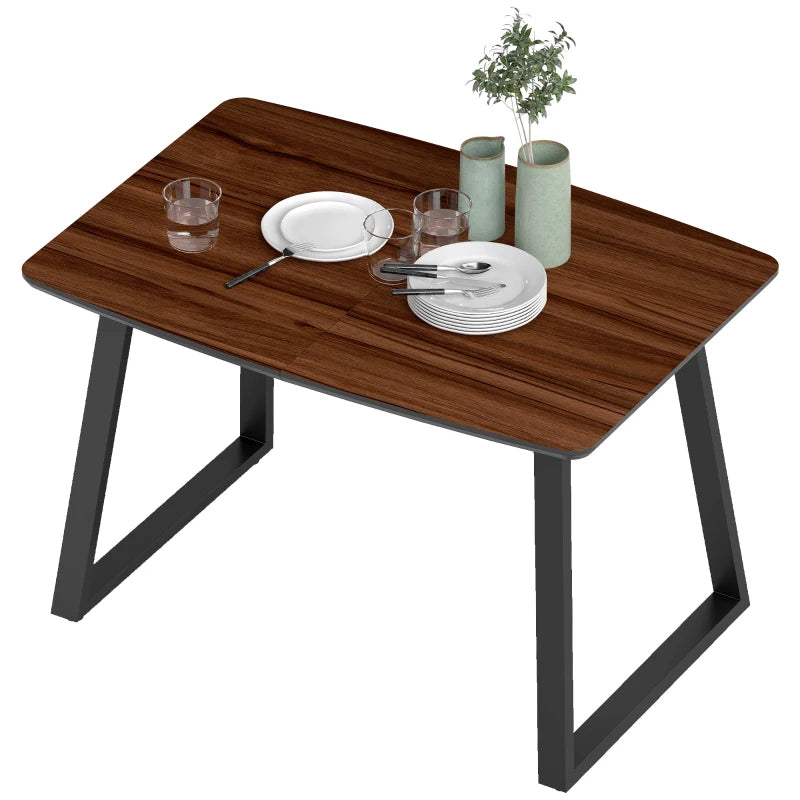 Extendable Rectangular Dining Table with Wood Effect Top for 4-6 People, Steel Frame & Hidden Leaves - Perfect for Kitchen & Living Room