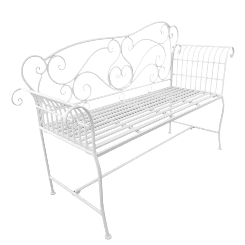 White Metal Garden Bench - 2 Seater Outdoor Seating