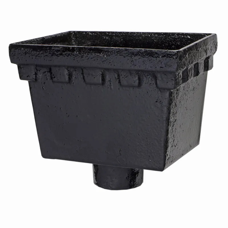 H460 Hargreaves Foundry Cast Iron Rectangular Castellated Hopper - 65mm outlet - 255 x 178 x 178mm- Painted Black