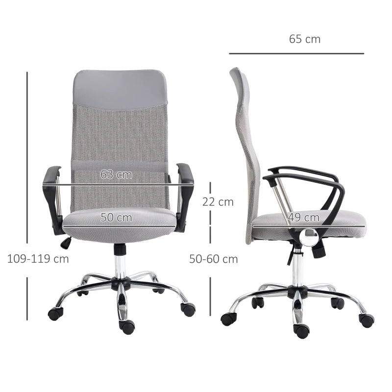Vinsetto Ergonomic Mesh Office Chair - Adjustable Height & Tilt Function - Light Grey Comfort for Home & Office