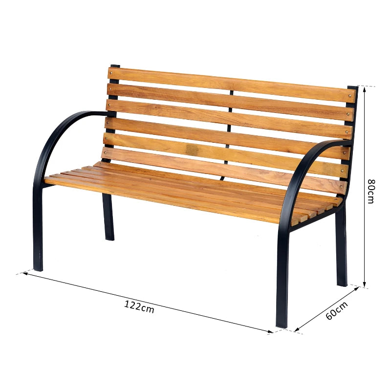 Steel and Wood Garden Bench - 122x60x80 cm, Outdoor Seating