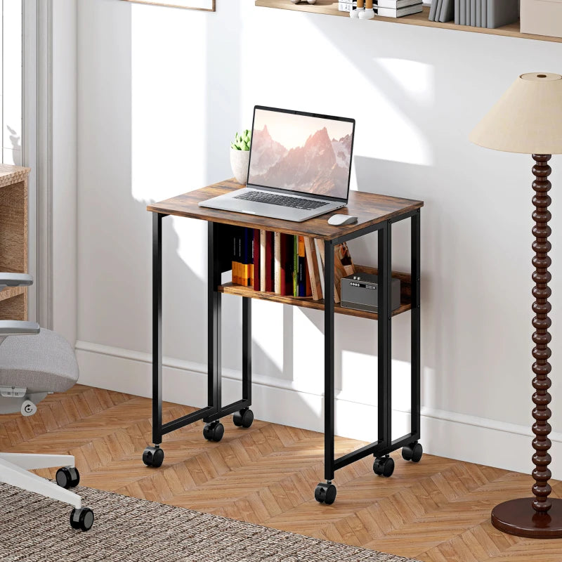 Rustic Brown 63 cm Drop Leaf Writing Desk - Space-Saving Home Office Workstation with Stylish Design