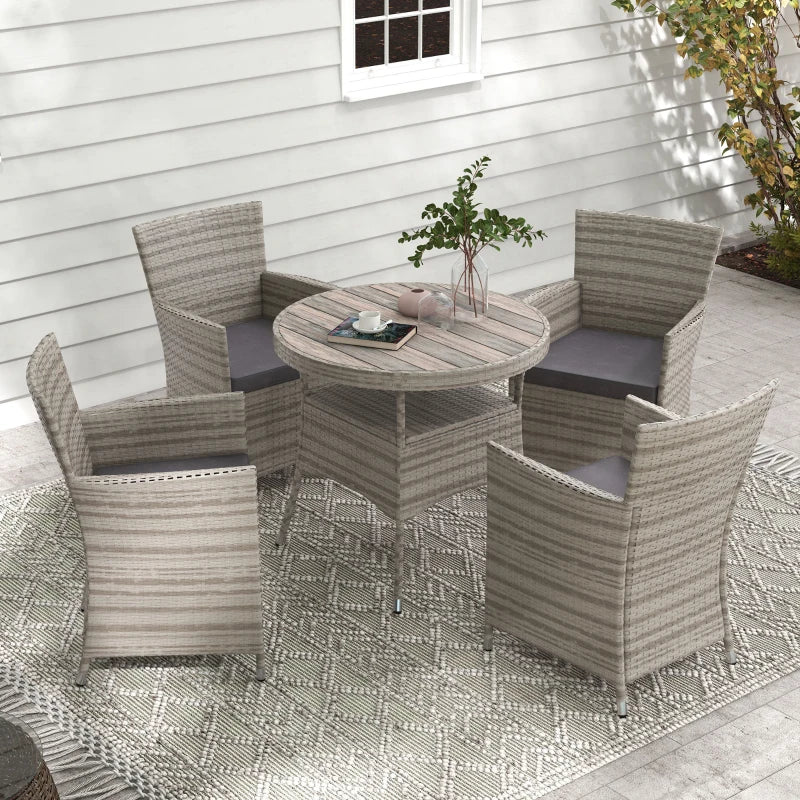 5 Piece Grey Rattan Dining Set Removable Cushions