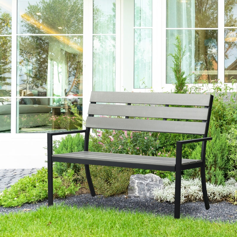 Grey Steel Frame 2 Seater Outdoor Garden Bench