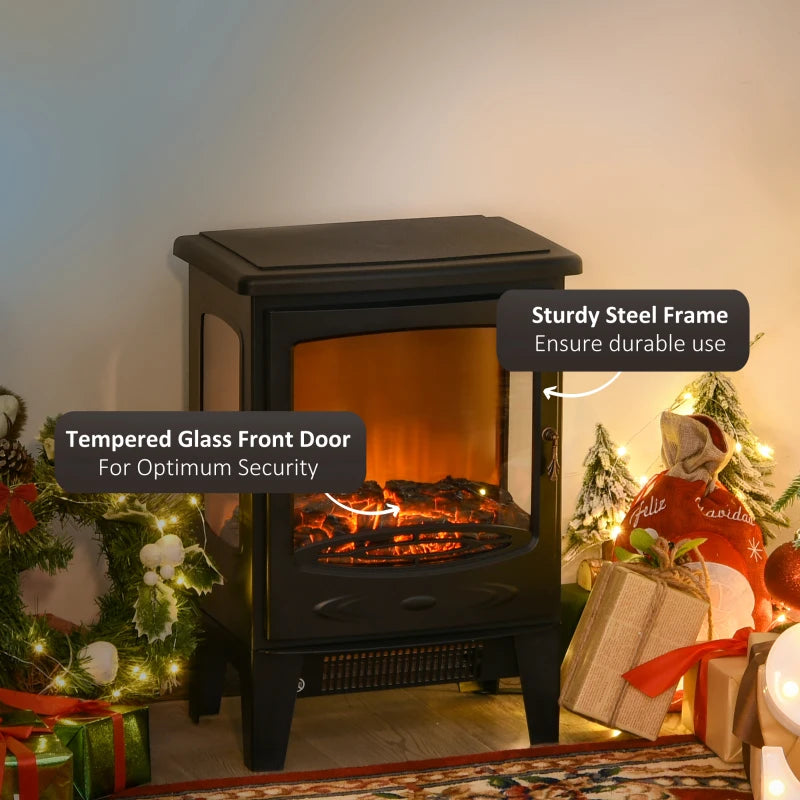 900W 1800W Freestanding Electric Fireplace Heater Adjustable Flame Tempered Glass Retro Design Safe Home Warmth