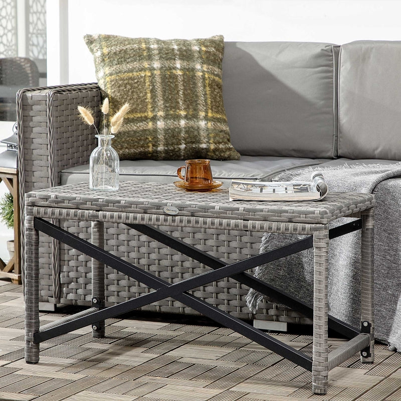 Grey Rattan Outdoor Side Table with X-Frame for Patio