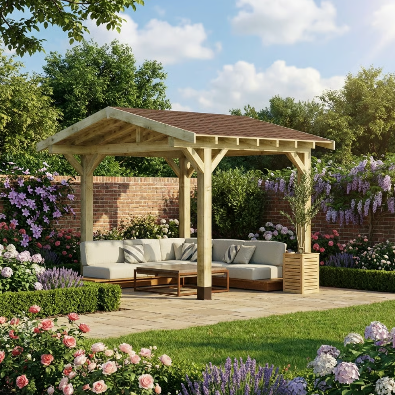 Ruby Wooden Apex Gazebo with Katepal Brown Shingle Roof & Overhang - Premium Weatherproof Garden Gazebo