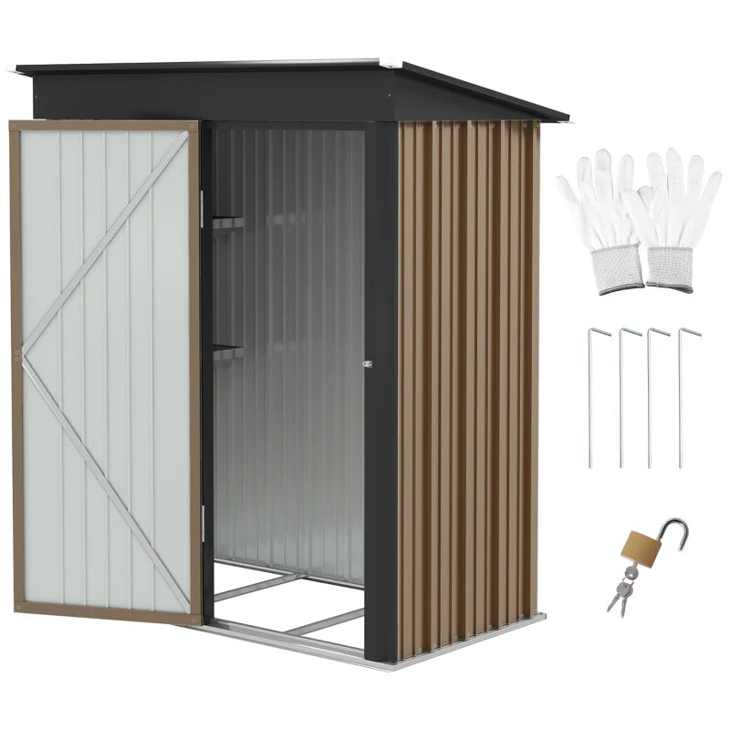 5' x 3' x 6' Brown Metal Garden Shed with Adjustable Shelf