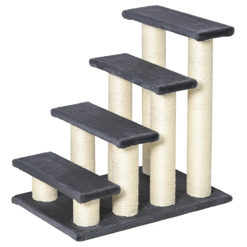 4-Step Dog Steps for Bed - Pet Stairs & Cat Ladder - Grey Scratch Post Design for Easy Access