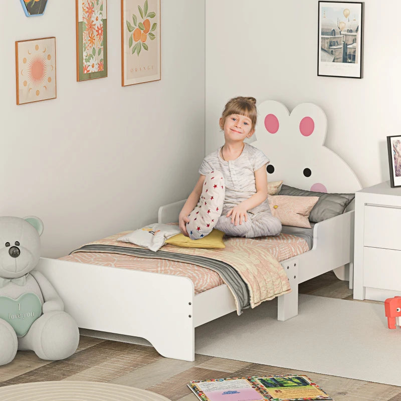 ZONEKIZ Rabbit Toddler Bed - Adorable Kids Bedroom Furniture in White, Perfect for Cozy Sleep and Playtime