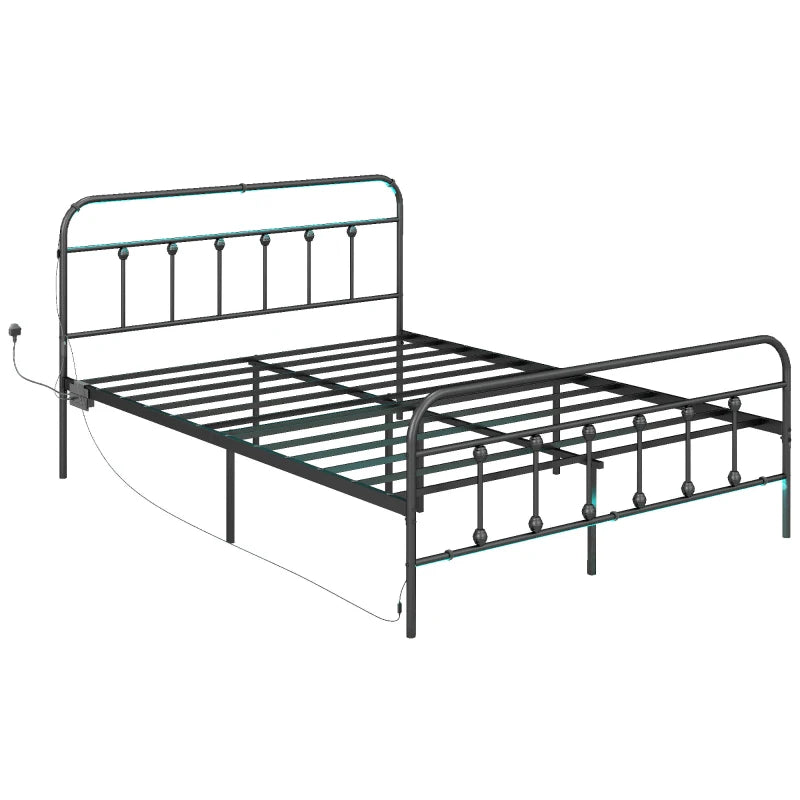King Size Metal Bed Frame with LED Lights and USB Charging Station for Modern Bedrooms