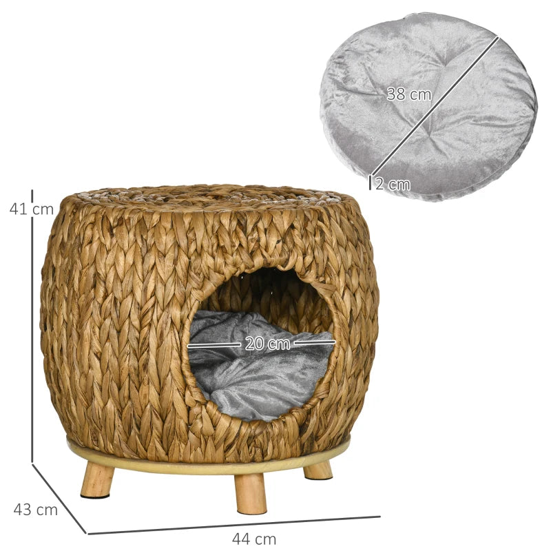 Wicker Cat Bed House Stool with Washable Cushion 44x43x41cm for Stylish Pet Comfort