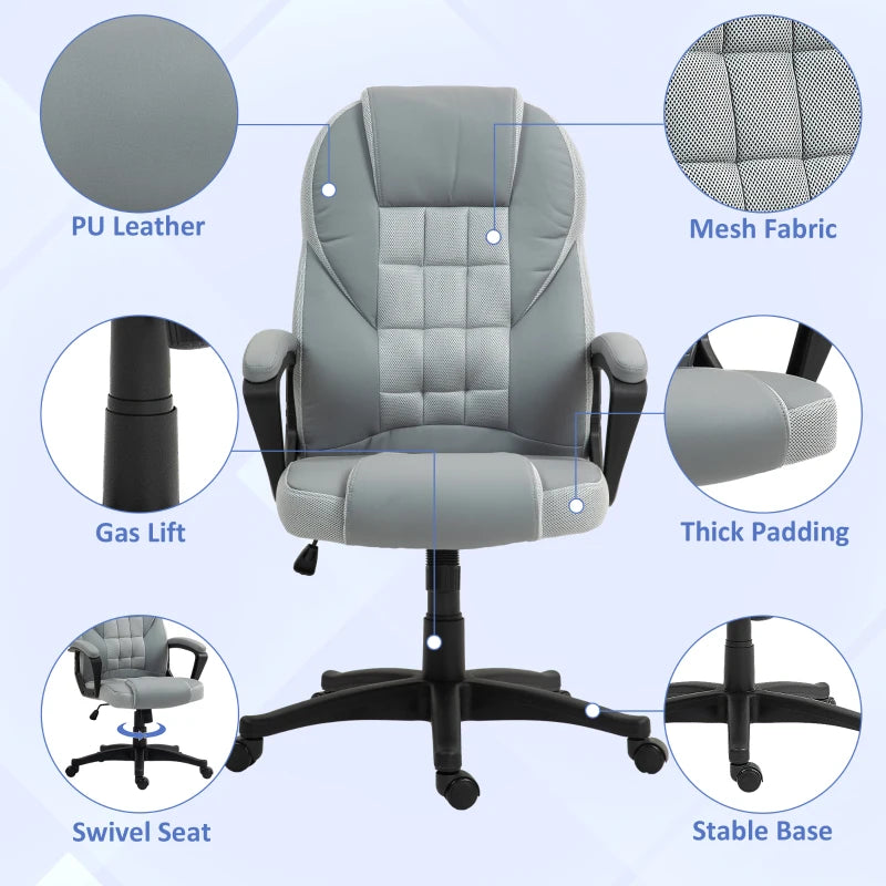 Ergonomic Grey Faux Leather Office Chair - Stylish, Comfortable Desk Seating for Home & Office Use