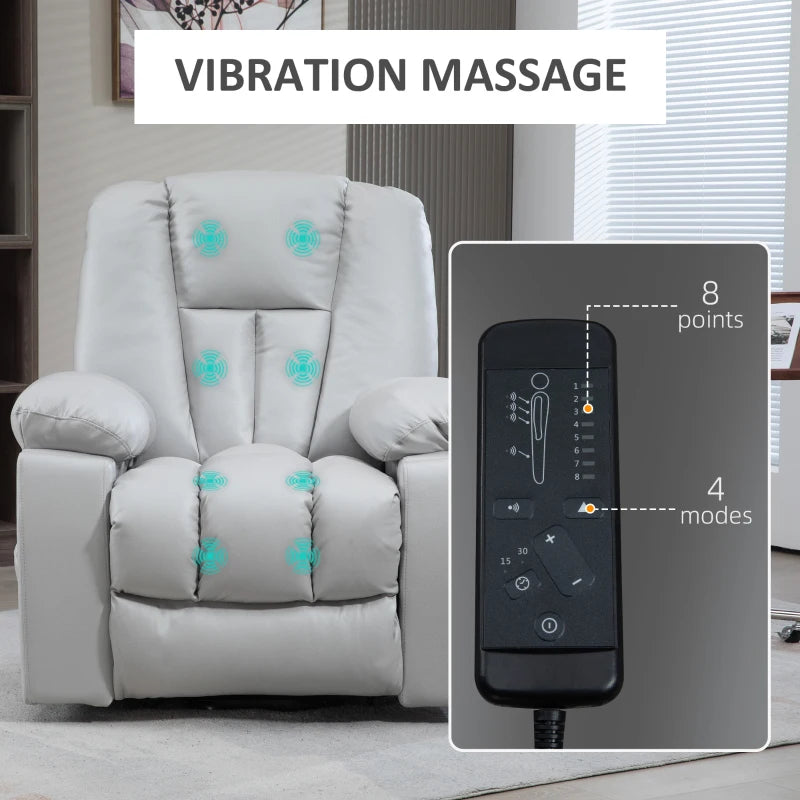 Light Grey Reclining Armchair with Eight Massage Points for Ultimate Comfort