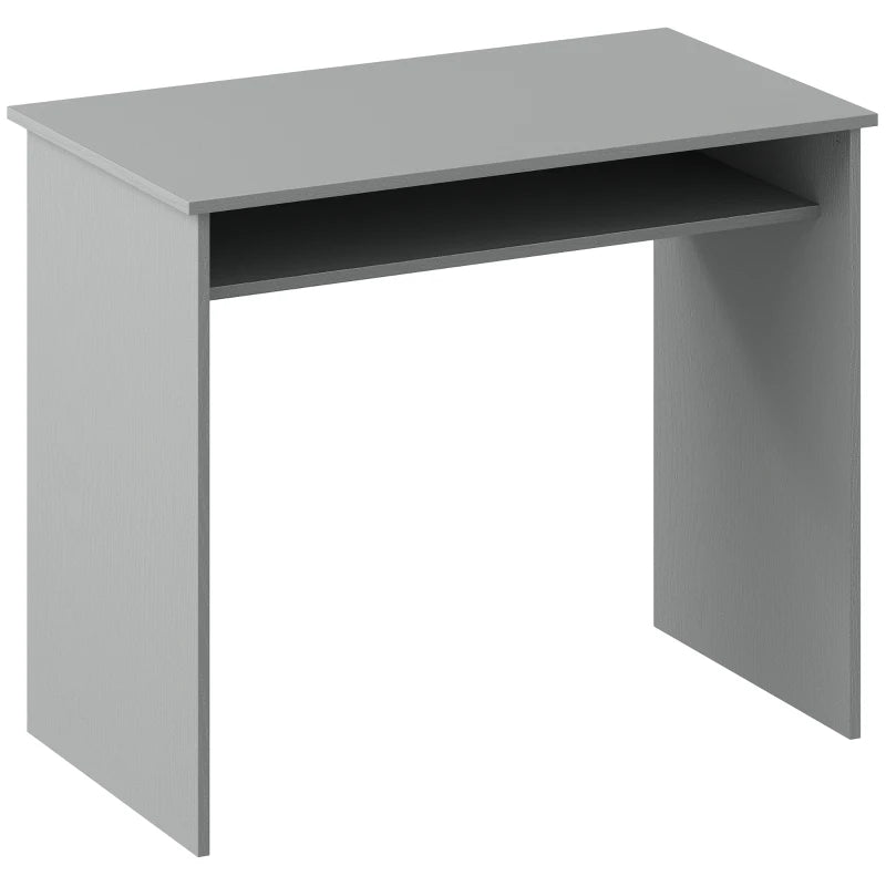 Modern Grey Computer Desk for Home Office - Small Writing Table with Storage Shelf, 90x50cm, Stylish & Functional