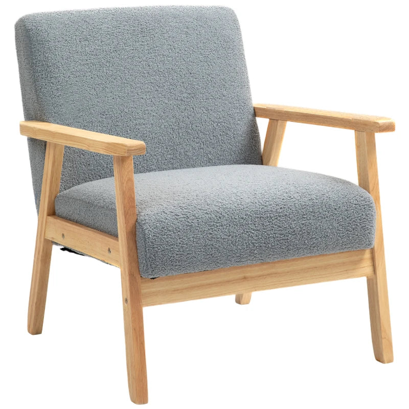 Stylish Grey Accent Chair with Thick Cashmere Cushions and Wooden Frame for Home and Office