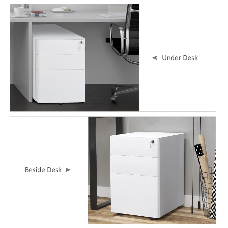 Lockable Rolling Filing Cabinet with 3 Drawers Steel Office Storage Unit for A4 Letter Legal Files