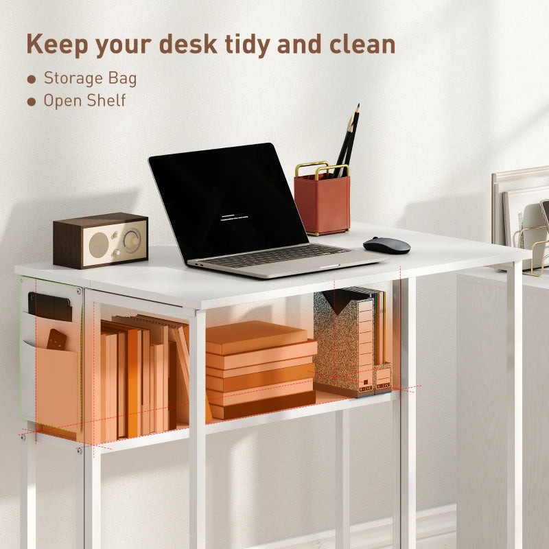 80 cm White Drop Leaf Writing Desk - Compact Home Office Workstation with Versatile Folding Design