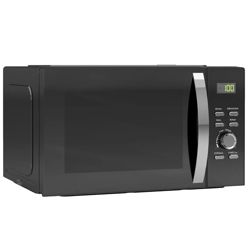 Compact 800W Black Microwave Oven - Digital Solo, 5 Power Levels, 8 Auto Cook Menus, 60 Min Timer, Easy Clean