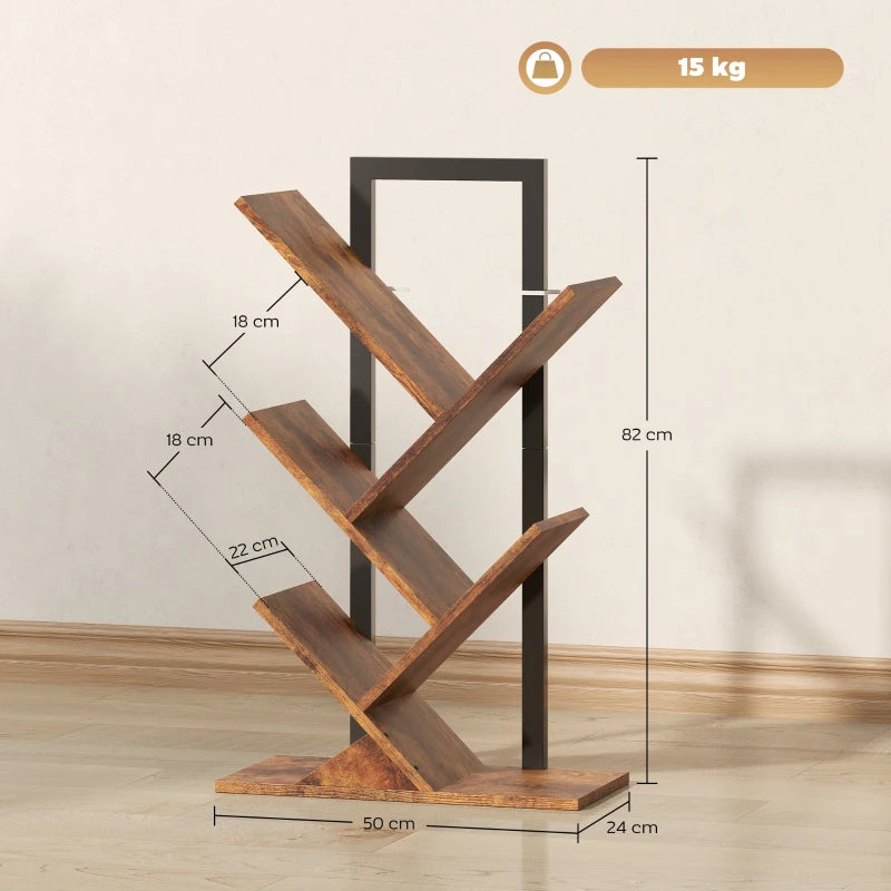 Unique Four-Section Tree Bookcase - Stylish Wood-Effect Storage Solution for Home or Office - Modern Design