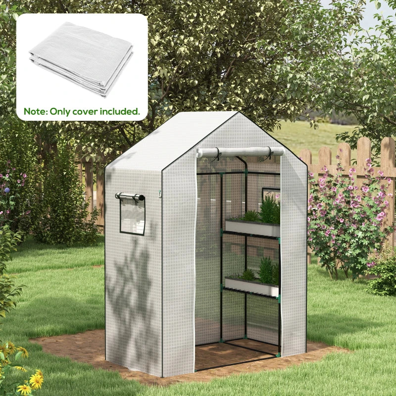 Greenhouse Cover Replacement with Roll-up Door and Windows, 140 x 73 x 190cm, White