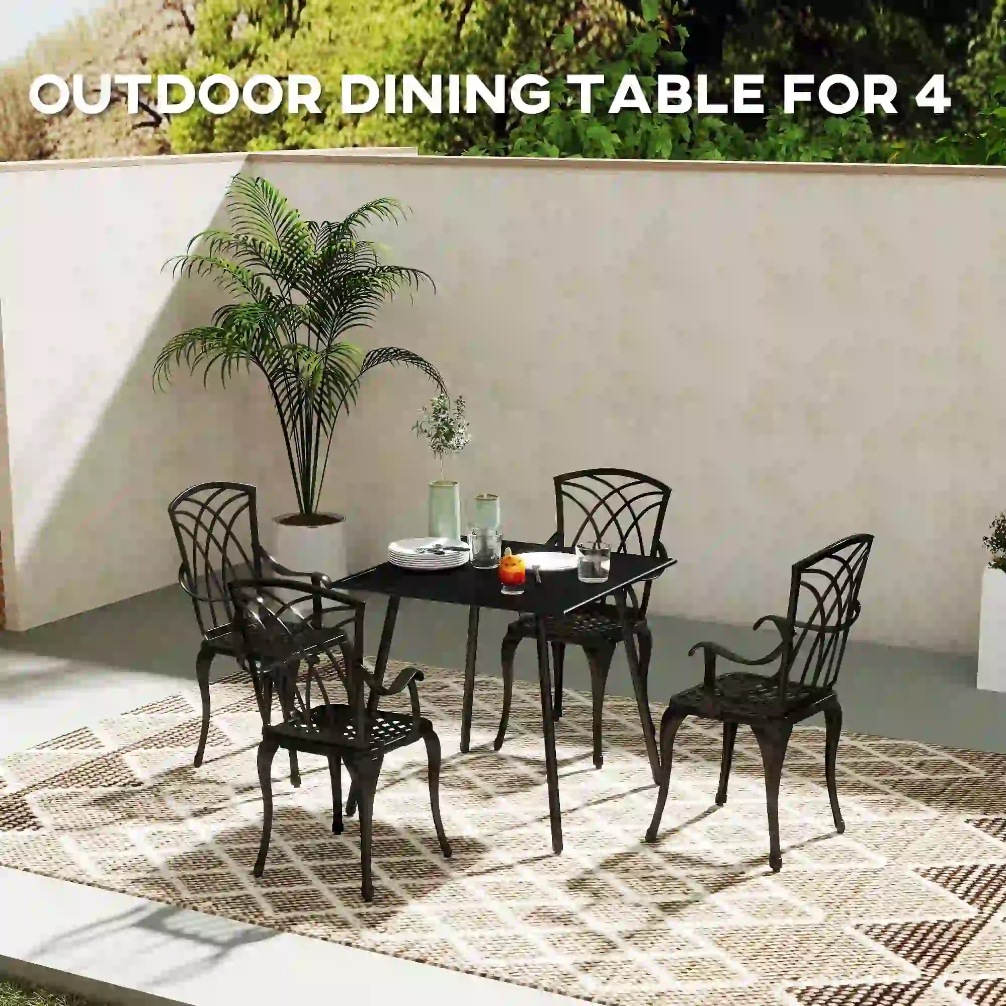 Black Square Garden Table with Slat Top