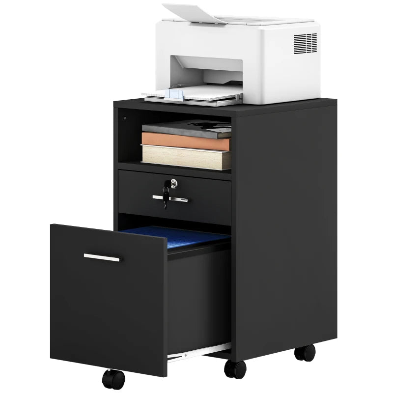 Vinsetto Lockable Two-Drawer Filing Cabinet on Wheels - Stylish Black Storage Solution for Home Office Organization
